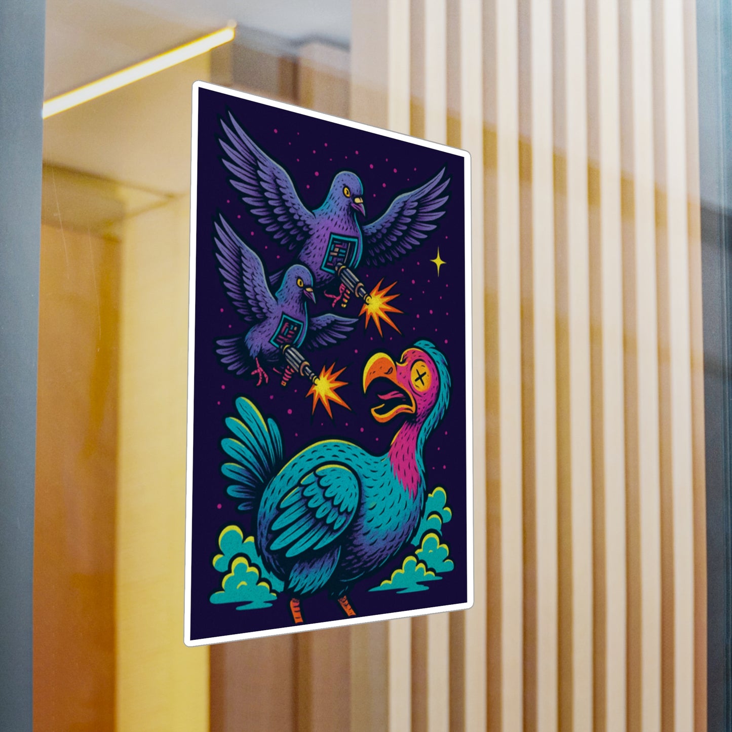 Colorful Cartoon Vinyl Decals - Fun Pigeon vs Turkey Design for Home Decor