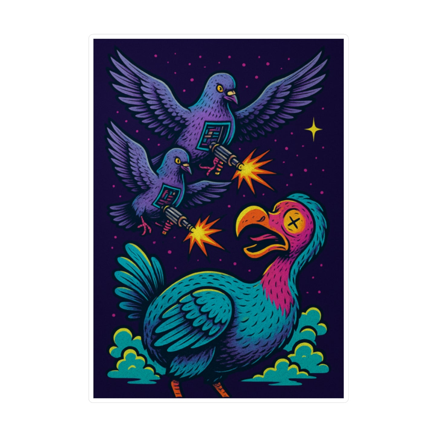 Colorful Cartoon Vinyl Decals - Fun Pigeon vs Turkey Design for Home Decor