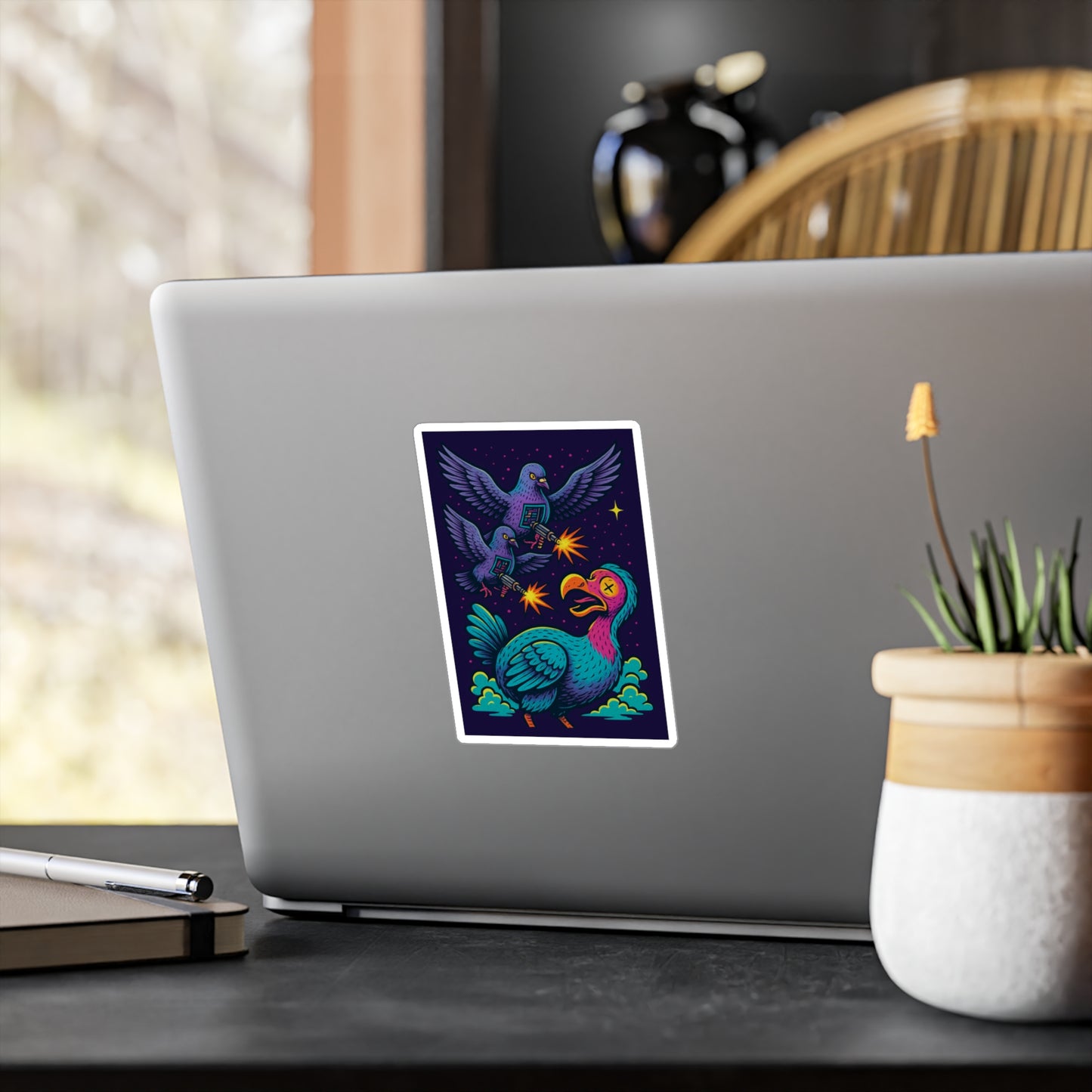 Colorful Cartoon Vinyl Decals - Fun Pigeon vs Turkey Design for Home Decor