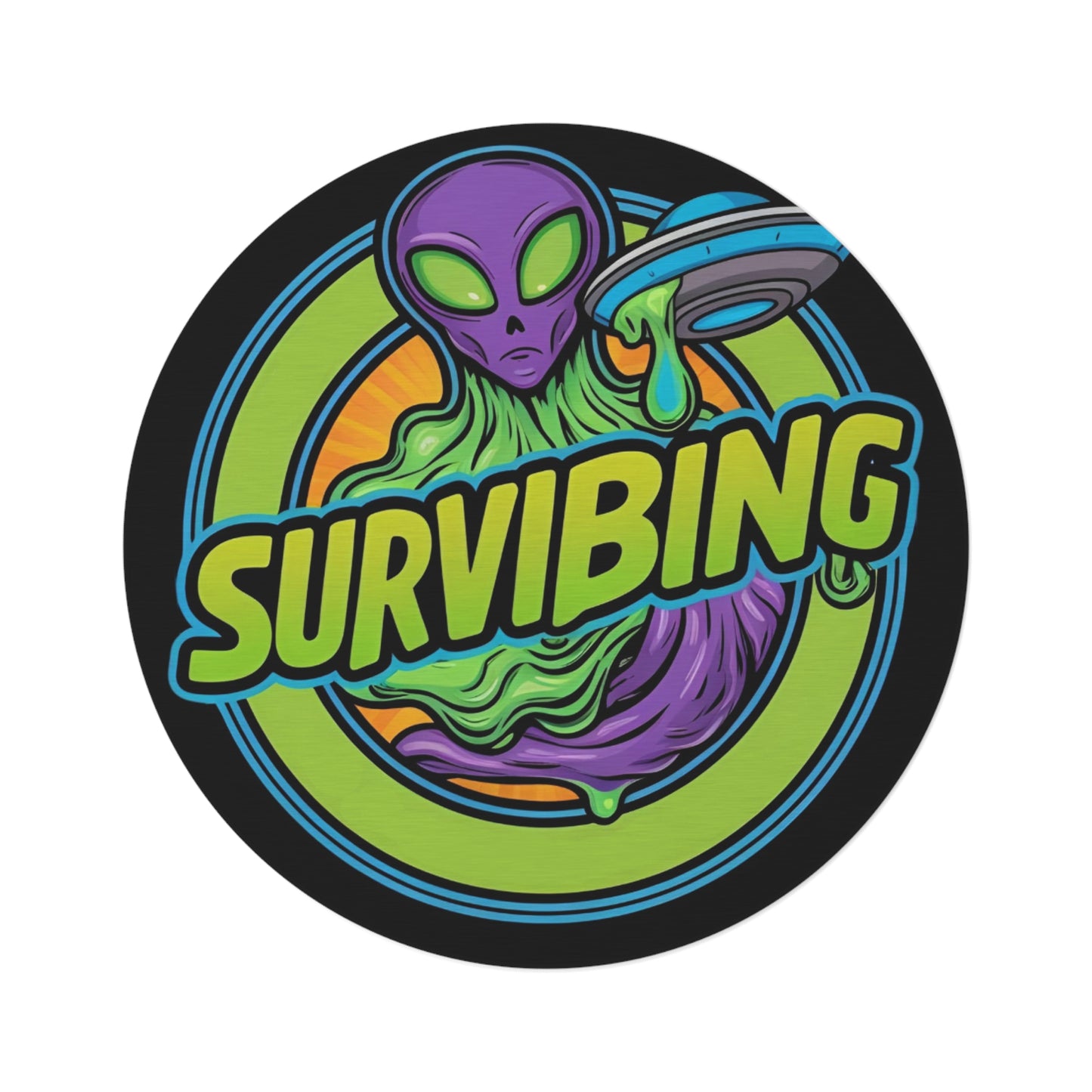 Alien Theme Round Rug - 'Surviving' Design for Fun Home Decor