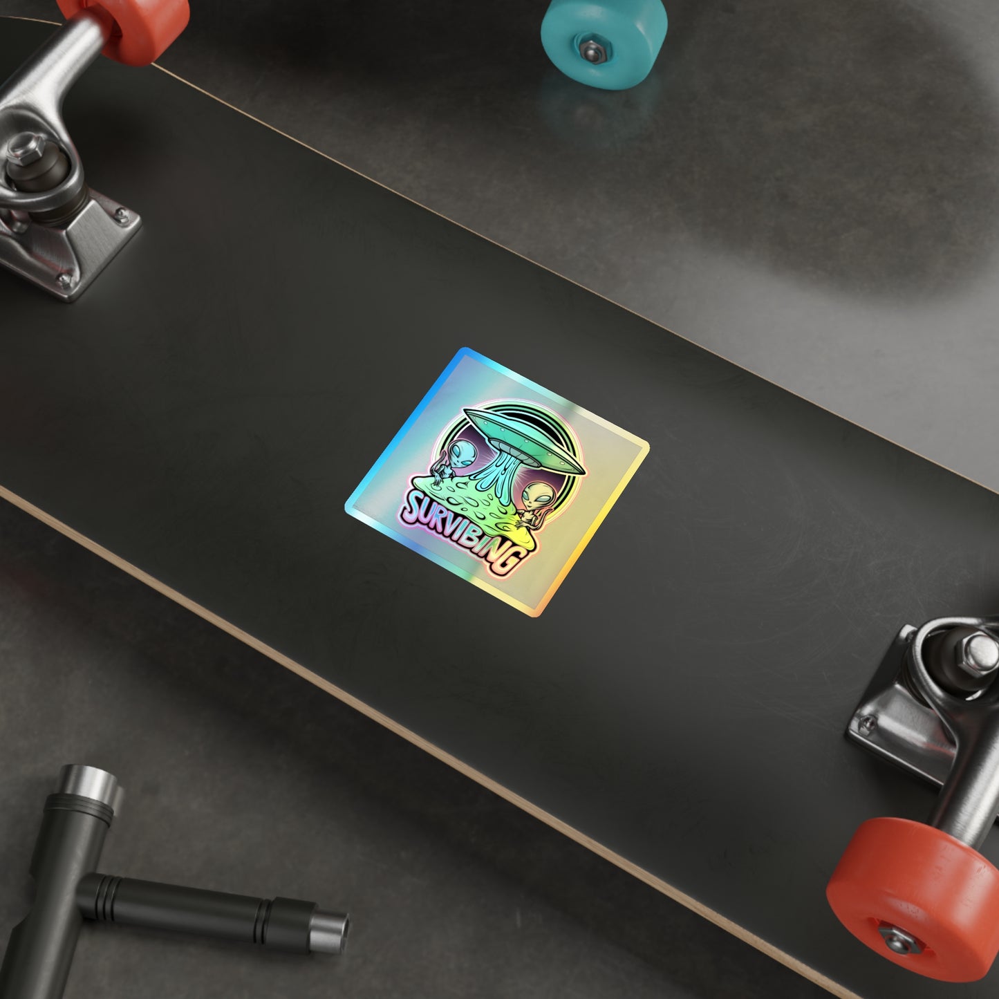 Holographic Alien Die-Cut Stickers - Fun 'Survibing' Design for Trendy Decor