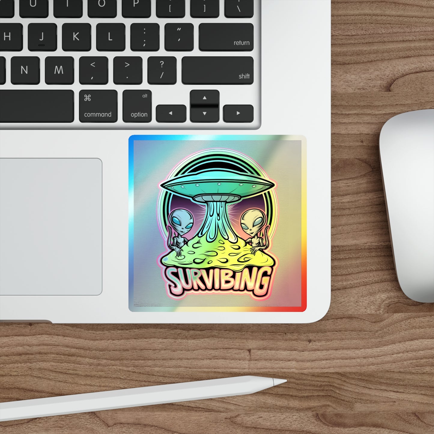 Holographic Alien Die-Cut Stickers - Fun 'Survibing' Design for Trendy Decor