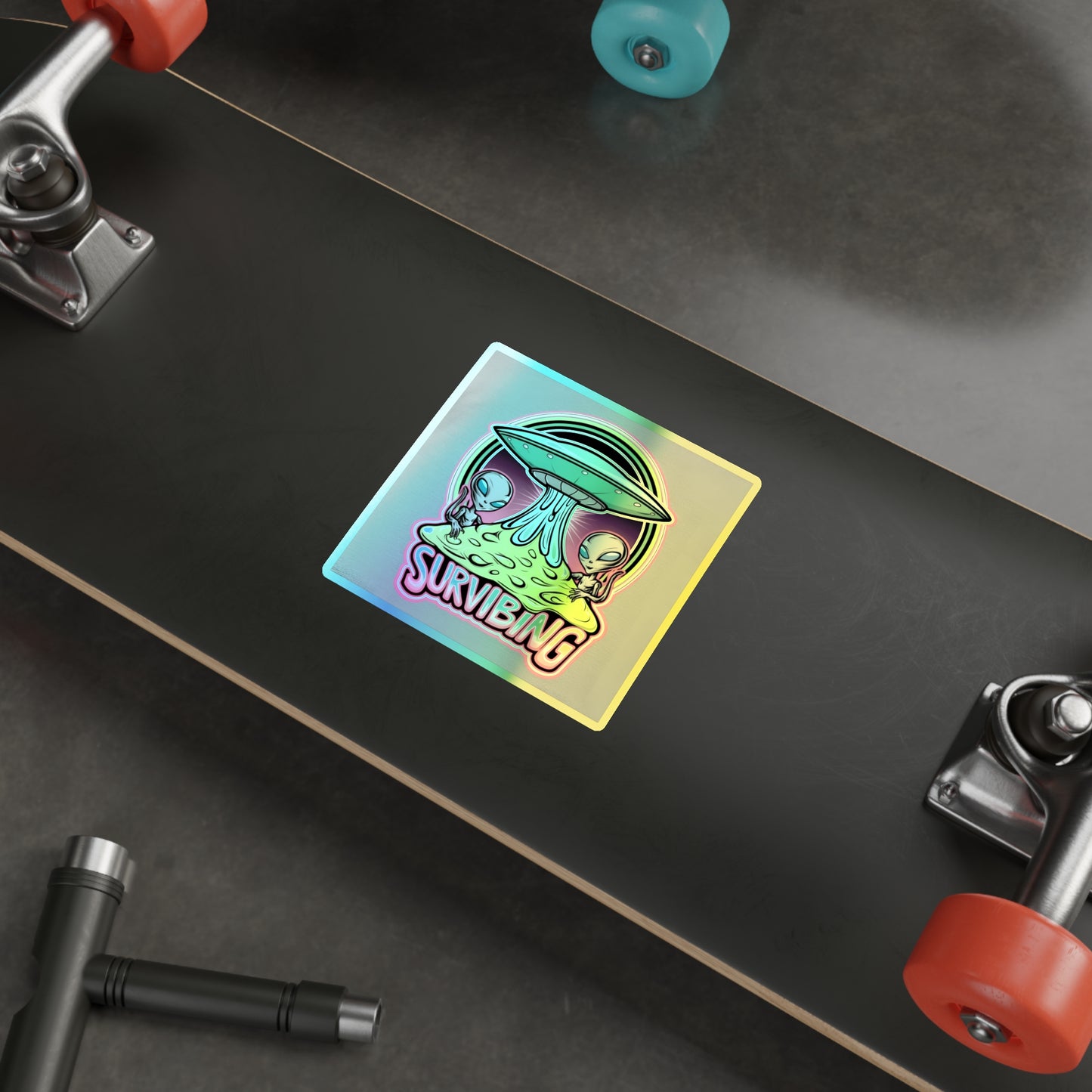 Holographic Alien Die-Cut Stickers - Fun 'Survibing' Design for Trendy Decor