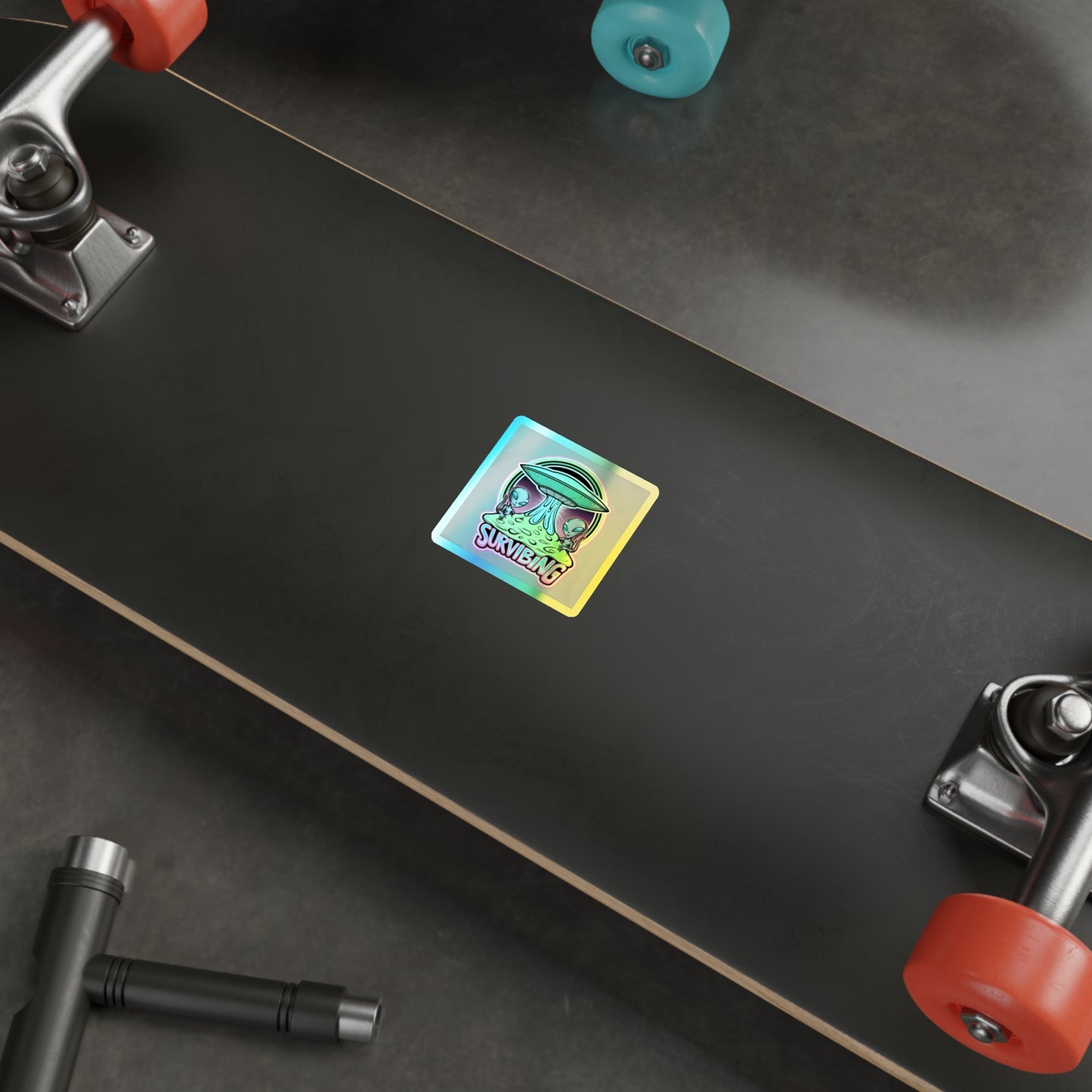 Holographic Alien Die-Cut Stickers - Fun 'Survibing' Design for Trendy Decor