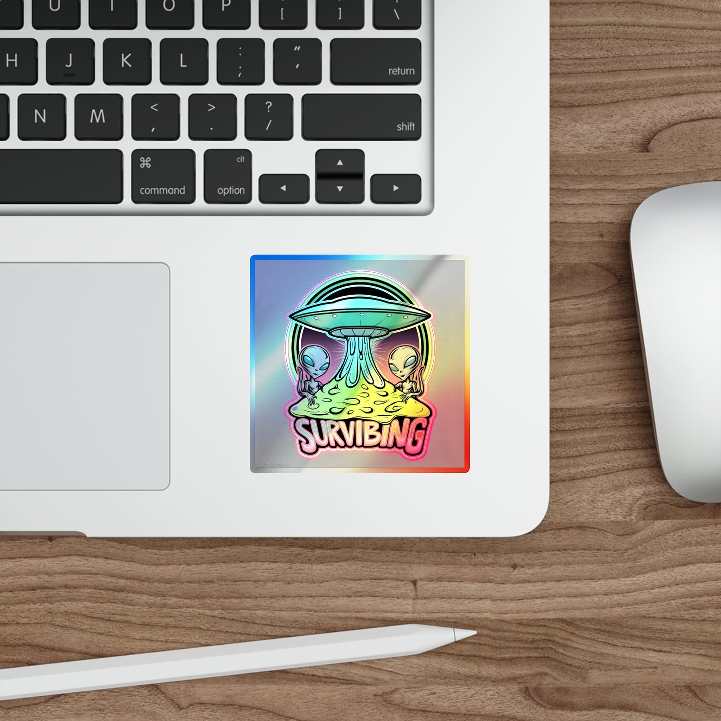 Holographic Alien Die-Cut Stickers - Fun 'Survibing' Design for Trendy Decor