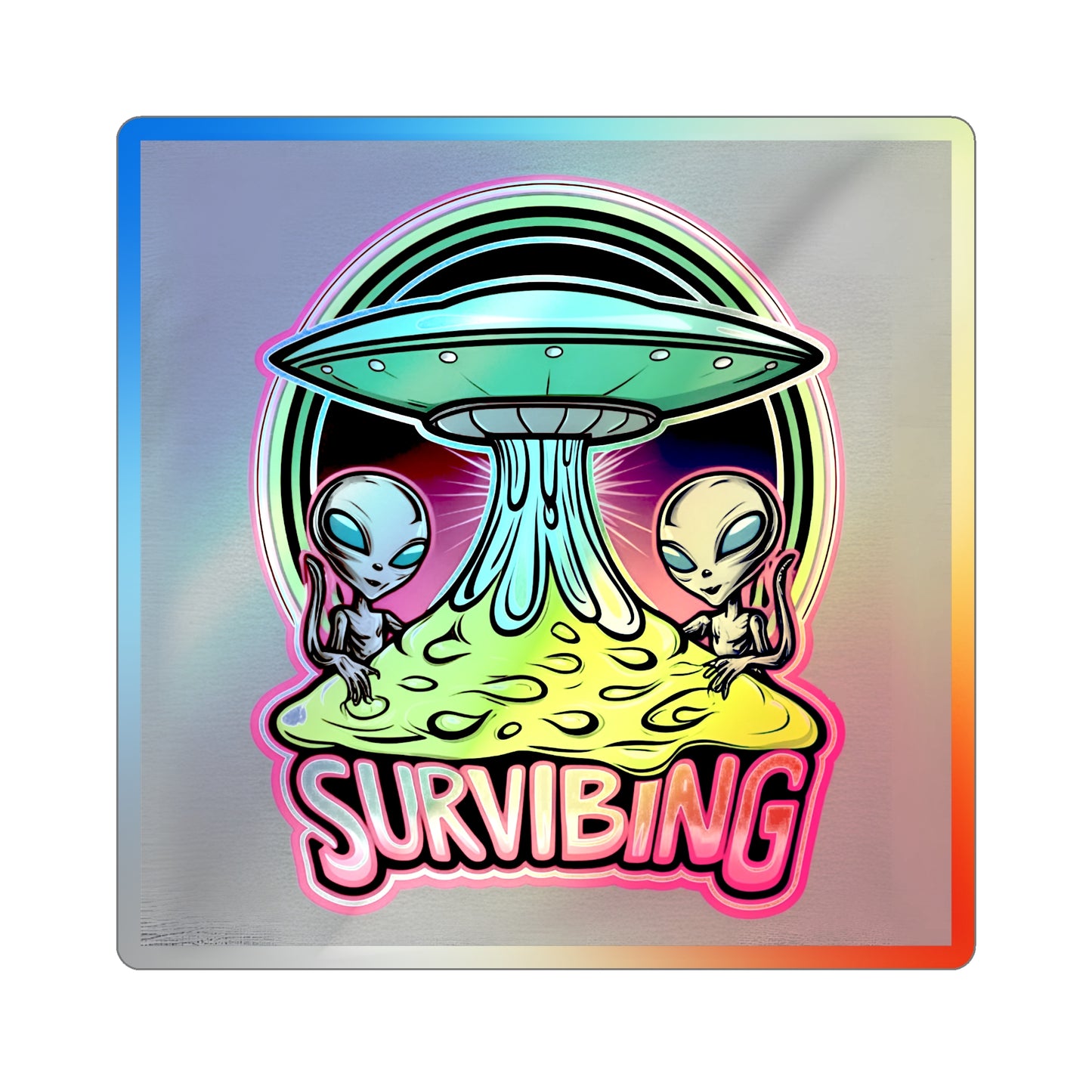 Holographic Alien Die-Cut Stickers - Fun 'Survibing' Design for Trendy Decor