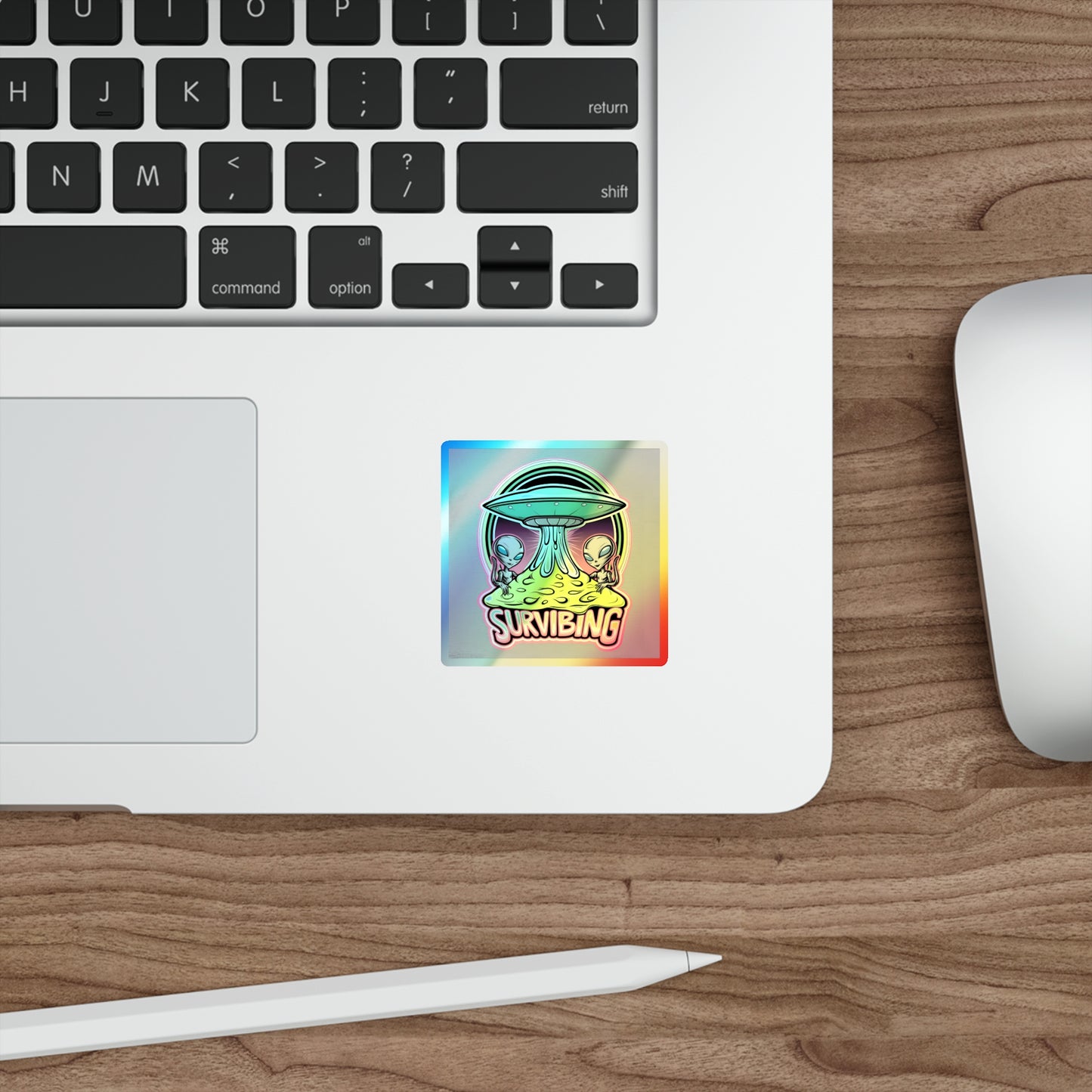 Holographic Alien Die-Cut Stickers - Fun 'Survibing' Design for Trendy Decor