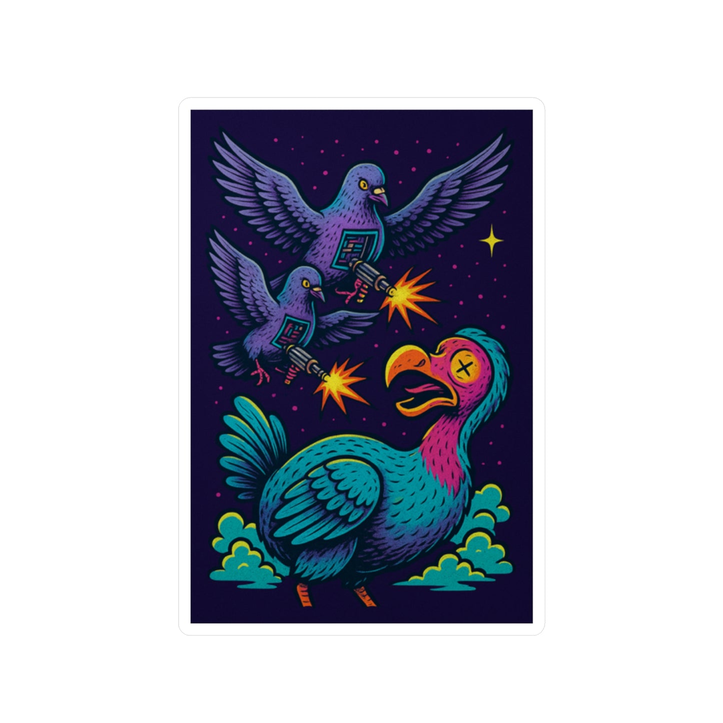 Colorful Cartoon Vinyl Decals - Fun Pigeon vs Turkey Design for Home Decor