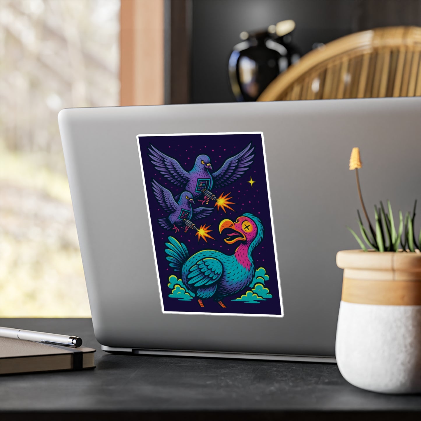 Colorful Cartoon Vinyl Decals - Fun Pigeon vs Turkey Design for Home Decor