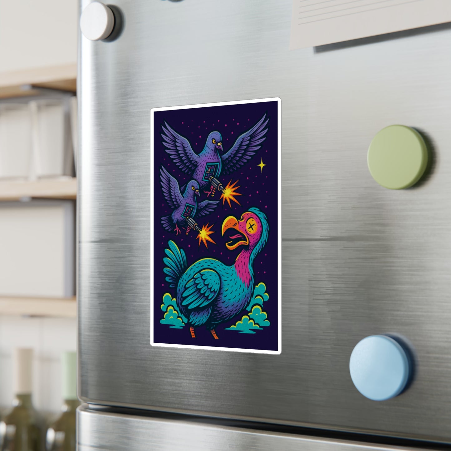 Colorful Cartoon Vinyl Decals - Fun Pigeon vs Turkey Design for Home Decor