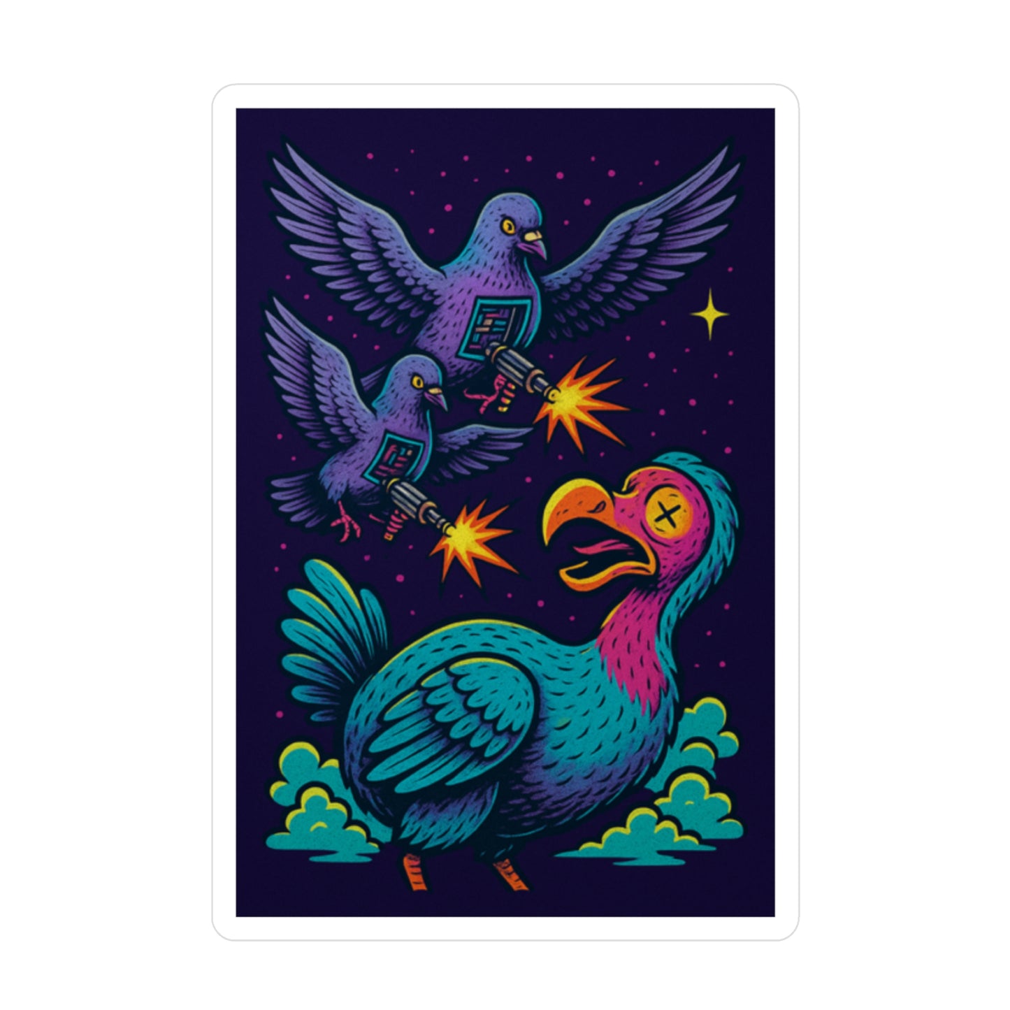 Colorful Cartoon Vinyl Decals - Fun Pigeon vs Turkey Design for Home Decor