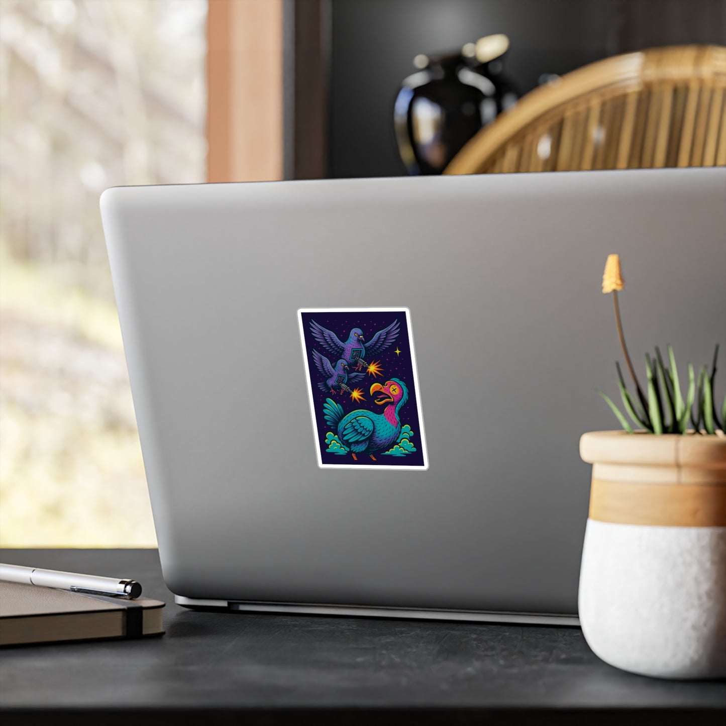 Colorful Cartoon Vinyl Decals - Fun Pigeon vs Turkey Design for Home Decor
