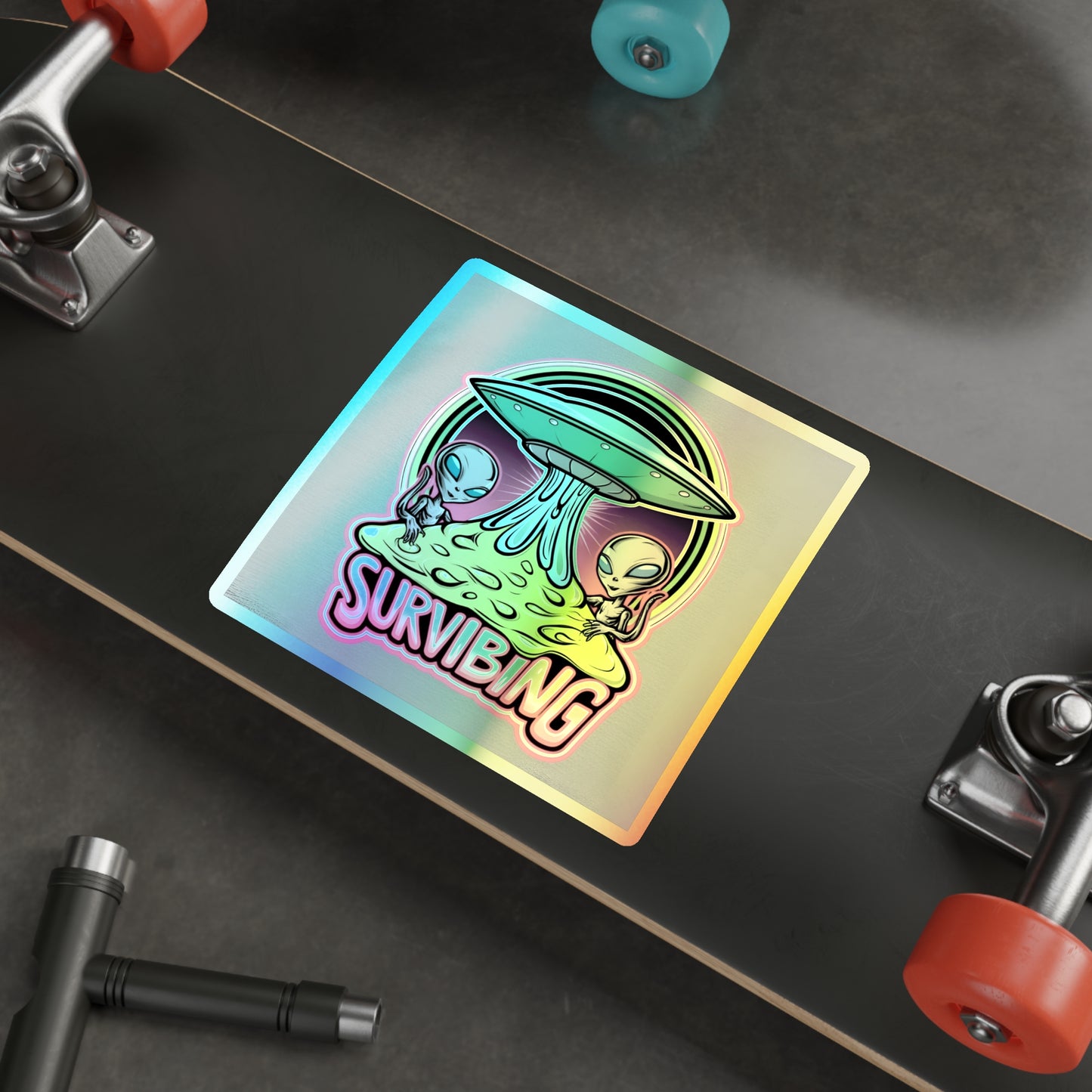Holographic Alien Die-Cut Stickers - Fun 'Survibing' Design for Trendy Decor