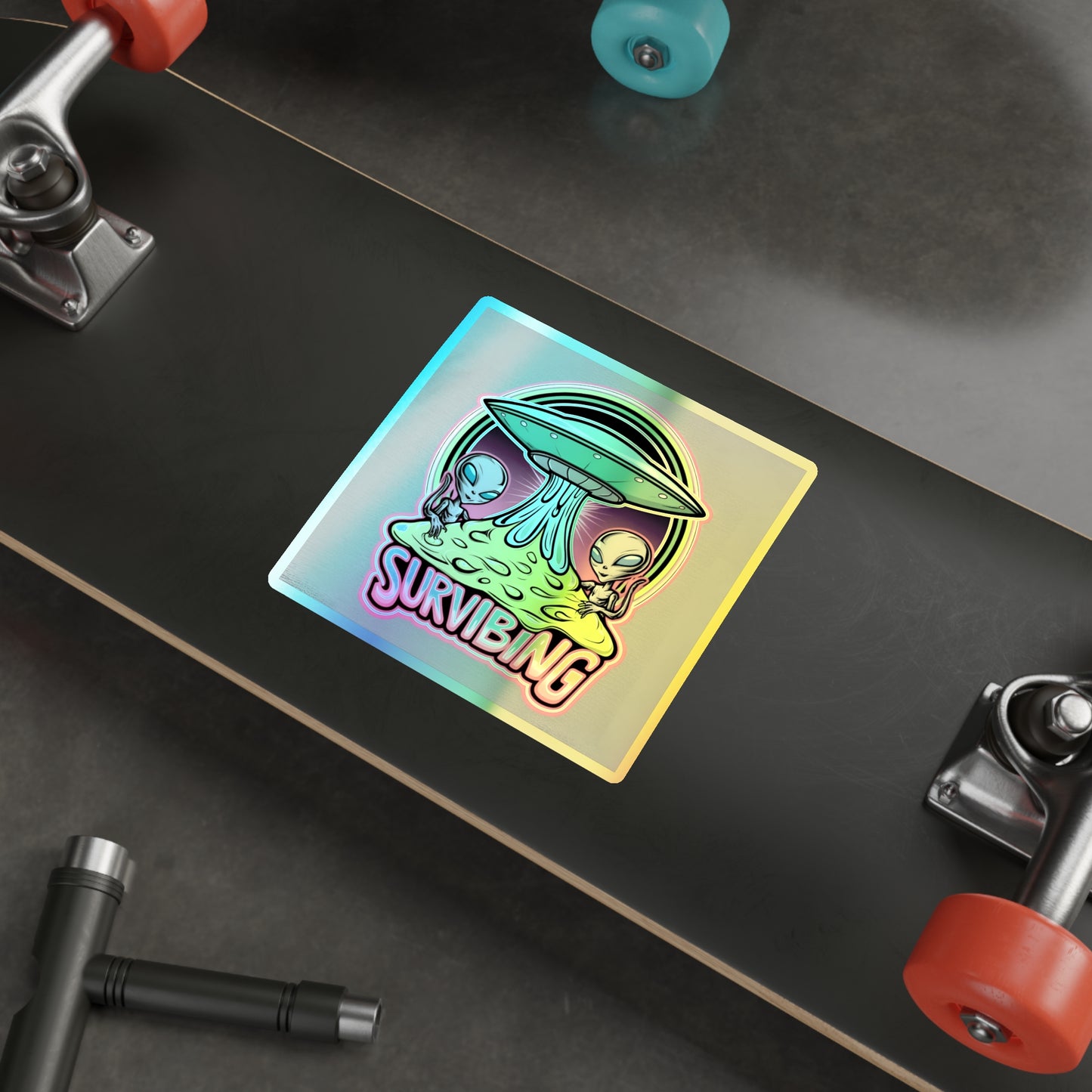 Holographic Alien Die-Cut Stickers - Fun 'Survibing' Design for Trendy Decor
